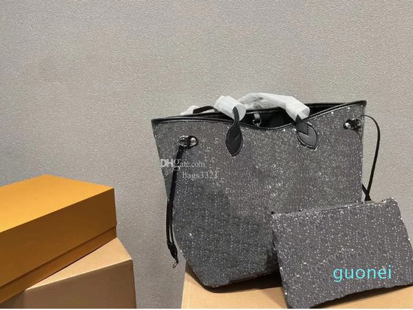 Bolsa de designer de luxo com estampa de letras bolsa de ombro bolsa de compras jeans com saco de pó