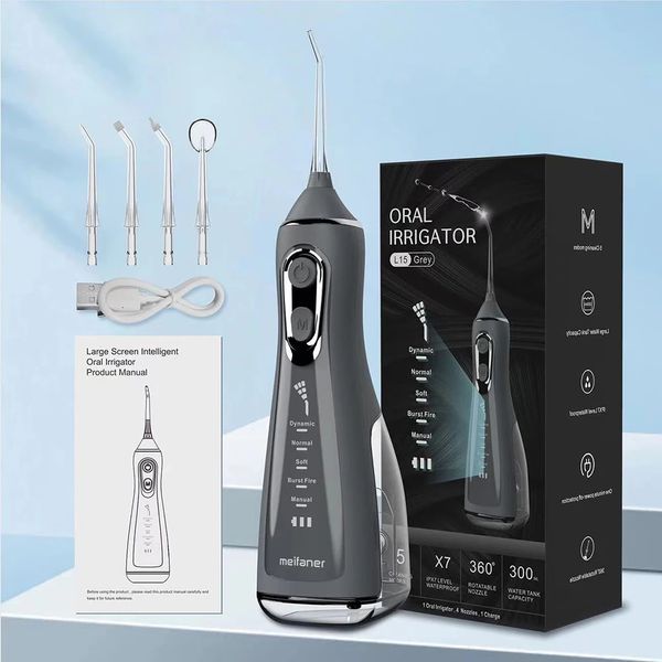 Outra higiene oral portátil água flosser dental irrigador oral escolha 5 modos 360 ° jato girado para limpeza de dentes fio dental máquina de lavar boca 231101