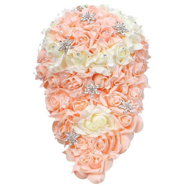 Flores de casamento Tamanho grande em cascata Cascada Cachoeira de noiva Bouquet Strass com rosa artificial Briding Bride Holding