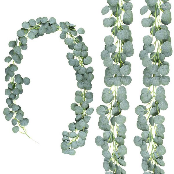 Flores decorativas 2m verde eucalipto guirlanda artificial wisteria wisteria folhas de seda videiras falsas plantas falsas festas de casamento decoração rattan