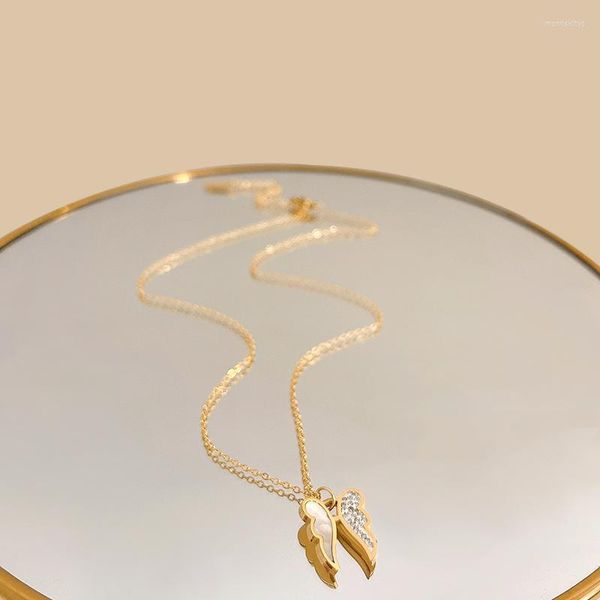 Anhänger Halsketten Vergoldeter Titan Stahl Schmetterlingsflügel Halskette Für Frauen Mädchen Luxus Schlüsselbeinkette Eleganter Schmuck Anhänger Morr22
