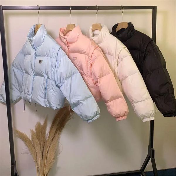 Mulher jaqueta de inverno para baixo parques jaquetas puffer manga destacável designer das mulheres casacos curtos quente senhora colete fino casaco bolso blusão u924 #