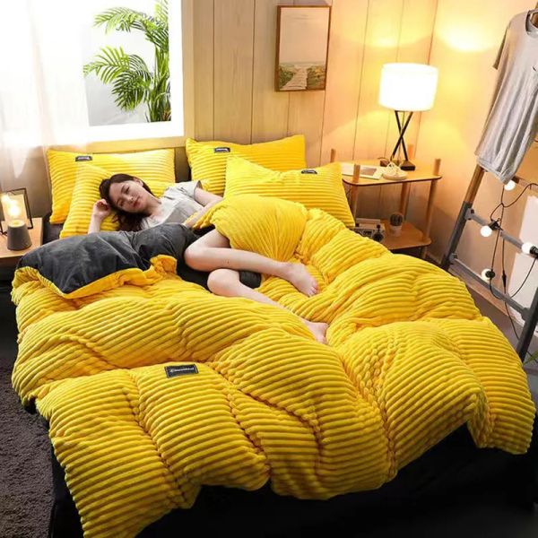 Bettwäsche-Sets JUSTCHIC Dicker, warmer Winter-Bettbezug für Betten, AB-Version, doppelseitige Samtbettdecke, Flanell, Queen-Size-Größe
