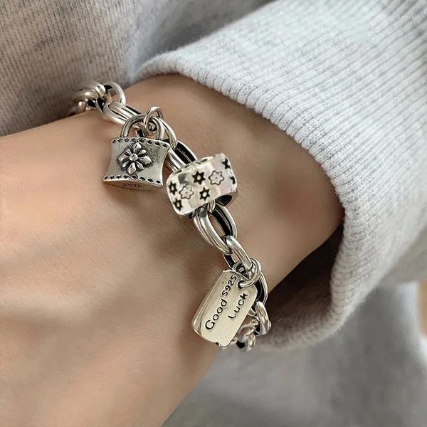 Braccialetti con ciondoli Arrivo Blocco originale Fiore Stella Retro Argento tailandese Bracciale femminile Gioielli per le donne Regali di San Valentino