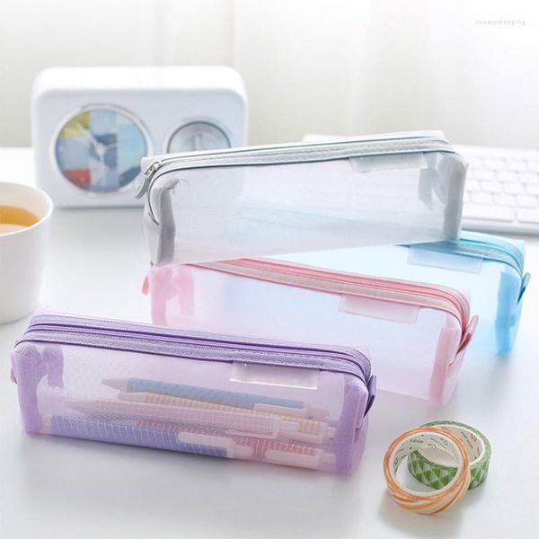 Sweet Mesh Storage Pouch Clear Marker Pencil Case Organizer Cancelleria Borsa Tinta unita Per Student Office Worker