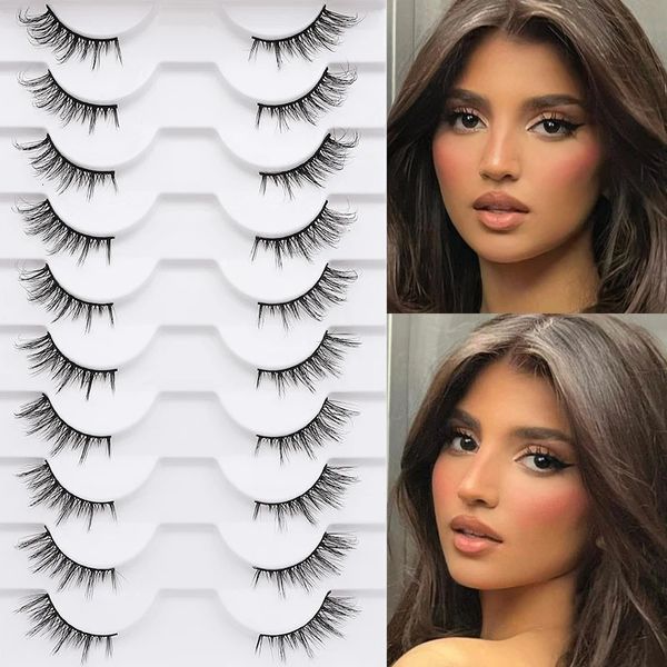 Cílios postiços 10 pares meio cosméticos naturais cílios vison macio feminino compõem alado 3d cat eye cílios extensões 231101