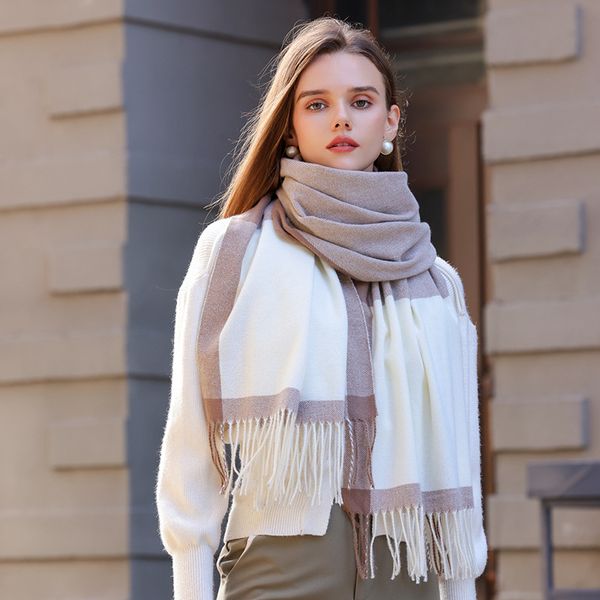 Контрастный шарф, новая клетчатая теплая осенне-зимняя шаль, кашемировый парный шарф, прямые продажи с фабрики.16