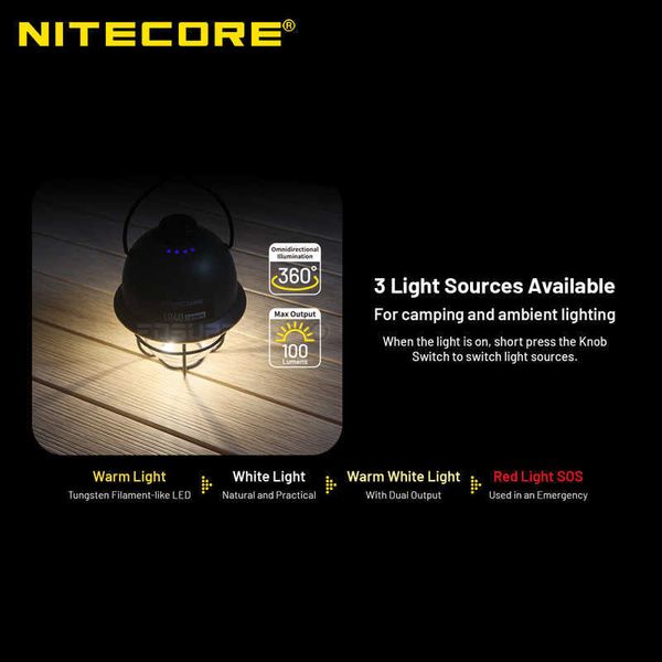 Campinglaterne NITECORE LR40 Multifunktionale USB-C wiederaufladbare Campinglaterne mit 3 Lichtquellen Stufenlose Helligkeitseinstellung W0331