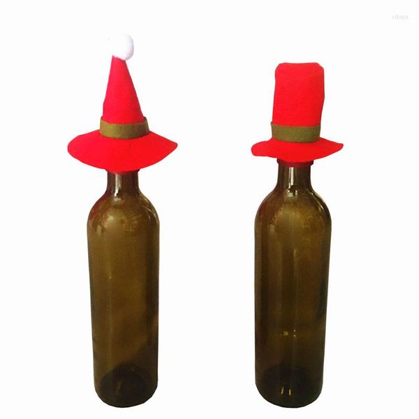 Decorazioni natalizie 10 pz/lotto Ornamento Regalo Mini Bottiglia Cappello Rosso Babbo Natale Posate Decorazioni per feste