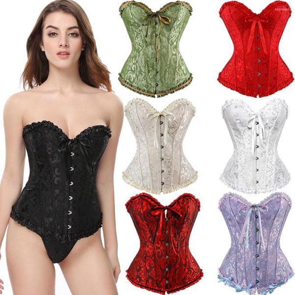 Damen Shapers Sexy Korsetts Bustiers Blumenspitze Tops für Frauen Blumen bedrucktes Vintage Korsett Gothic Satin Dessous Mieder Überbrust Plus