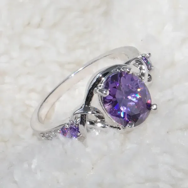 Anéis de casamento Caoshi elegante feminino encantador anel para festa brilhante roxo zircônia cúbica graciosa senhora aniversário jóias acessórios