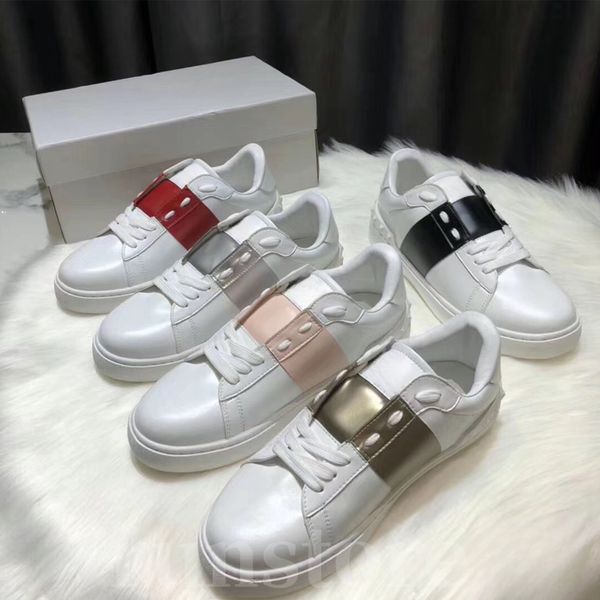 Sapatos de couro de alta qualidade Designer Sneaker Luxury Rivet Flat Shoes Lace-up Outdoor Patchwork Rosa Preto Branco Tênis Moda Casual Board Shoes