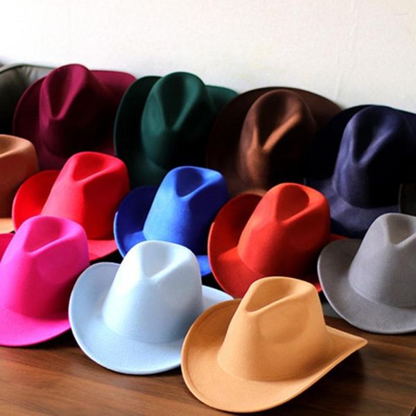 Boinas Cap de vaqueira de boina Trendy Roll up Brim Hat Felt Women Cowboy Western Style for Travel