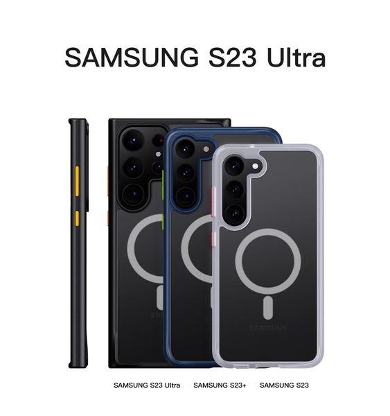 Capa de telefone luxuosa magnética fosca transparente Vogue para Samsung Galaxy S23 Ultra Slim Sparkle Proteção completa Soft pára-choque transparente com suporte para carregamento sem fio