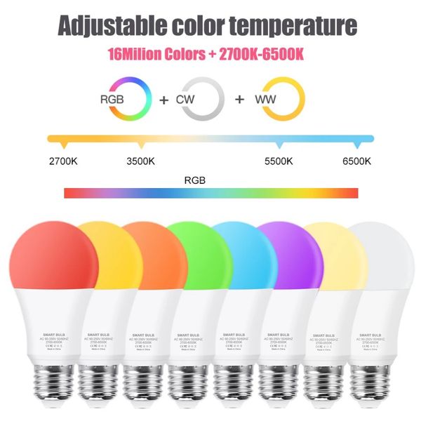 Tuya wifi/zigbee lâmpada inteligente e27 led regulável rgb cw lâmpadas inteligentes funciona com alexa/google casa inteligente vida app controle