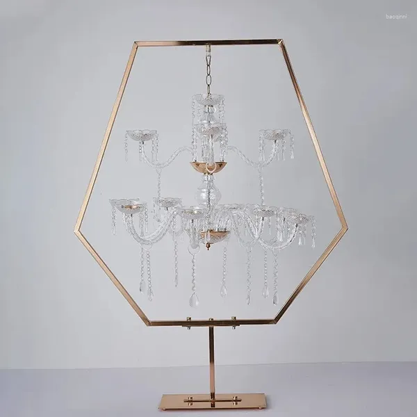 Titulares de velas 5/10 pçs ouro dupla camada suporte de cristal pingente lâmpada de rua banquete de casamento decoração de mesa principal festa decorati