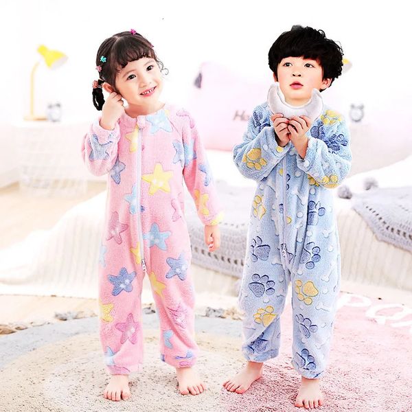 Pijamas ponto pijamas para crianças crianças impressão pijamas inverno flanela grossa quente onesies macacões meninos meninas animal cobertor sleepwear 231101