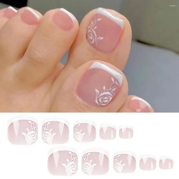 Накладные ногти, 1 комплект, набор для дизайна ногтей «сделай сам», с клеем, носимые ногти, короткие накладные гель с узором розы, накладные ногти на ногах
