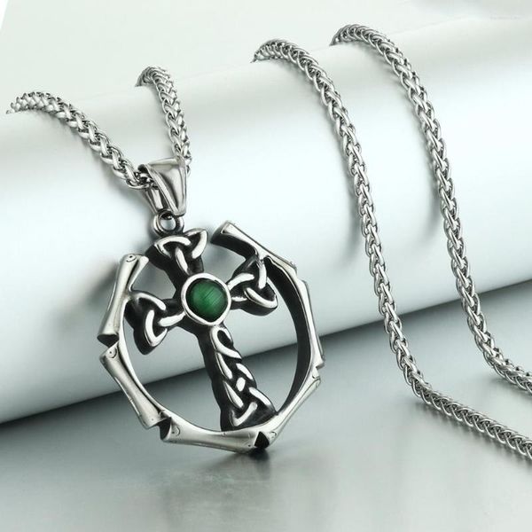 Colares pendentes Vintage Aço inoxidável Irlanda Colar Colar Coloque Antigo Viking Jóias para homens homens Opal Green Gifts Gifts CN76