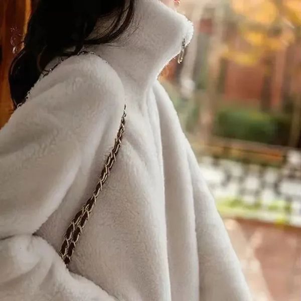 Jaquetas femininas para mulheres quente zíper jaqueta acolchoada dupla face lã gola alta casaco de pele falsa moletom 231101