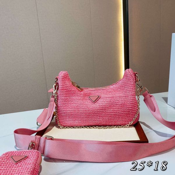 Borse da donna di lusso in paglia Borse a tracolla Borse in nylon da 2 pezzi Hobos Designer Baguette Borsa a tracolla da donna Borsa a tracolla a triangolo Piccole borse di alta qualità YT5123