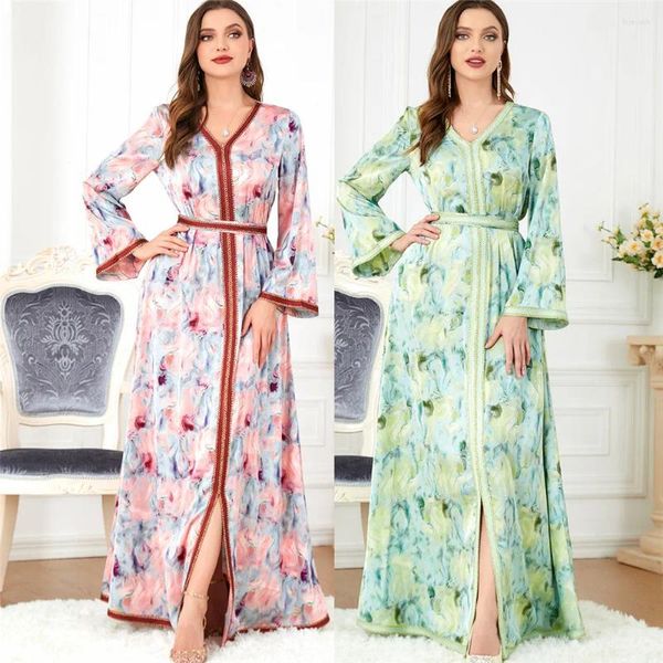 Etnische kleding moslim Abaya vrouwen bloemen bedrukte maxi-jurk split zoom Turkije Arabische islamitische Ramadan Kaftan partij Marokko Jalabiya kaftan