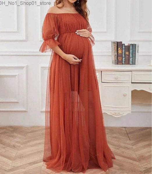 Umstandskleider Schulterfreies Umstands-Fotokleid für Schwangere Tüll-Damenabendkleid Langes Schwangerschafts-Shooting-Kleid Frauen-Fotografie-Kleid Q231102