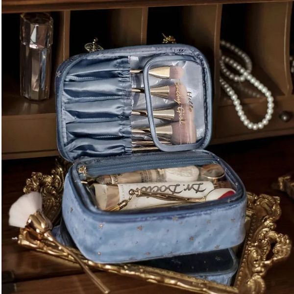 Sacos cosméticos de alta qualidade saco de armazenamento de veludo doméstico escova cosmética batom perfume organizador bolsa de zíper bolsa de maquiagem de viagem acessórios 231102