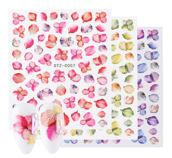 Gerçek çiçek tırnak sanat çıkartmaları 3D yapıştırıcı çıkartmaları yaprak kelebek akçaağaç tırnakları tasarım renkli dekorasyon sarar
