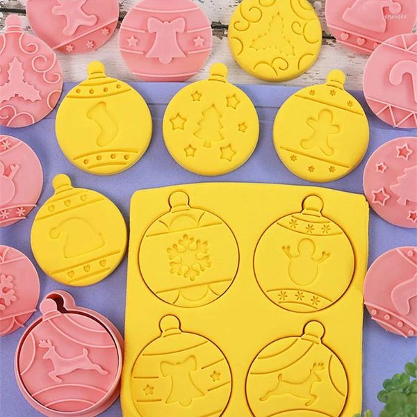 Moldes de cozimento 8/10pcs cortadores de biscoitos de Natal em relevo selos 3D plástico para ferramentas de fondant