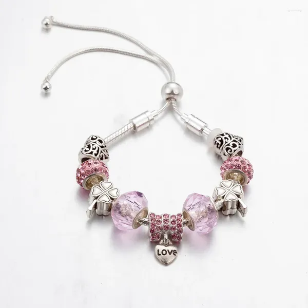 Strand ANNAPAER Design Vintag Luxury Abalorio Misura liberamente regolabile Sweet Pink Heart Braccialetti con ciondolo in rilievo Gioielli per Feminina