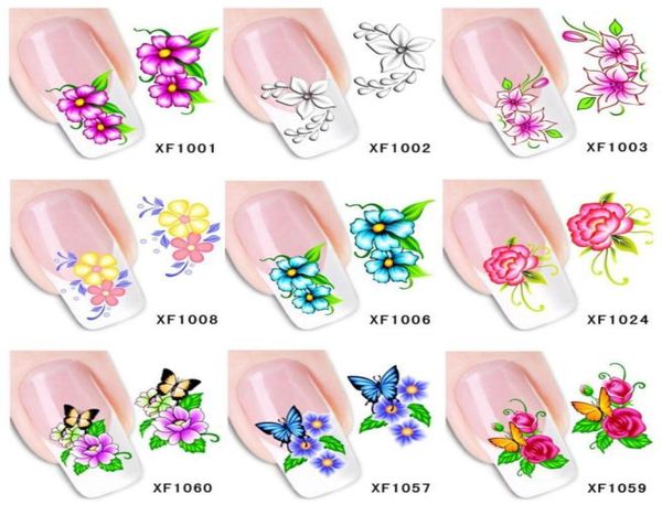 Whole60Sheets XF1001XF1060 Nail Art Water Transfer Наклейки для ногтей Красота обертывания Фольга-лак Наклейки Временные татуировки Watermark4235574