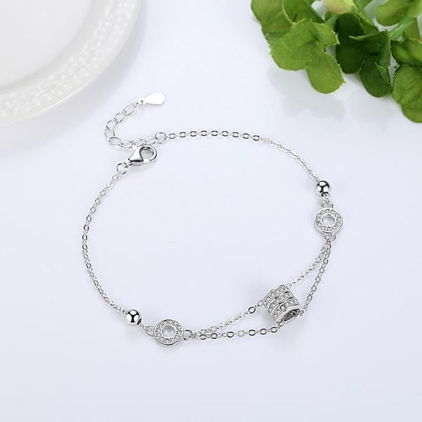 Link Bracelets Chain Pure Silver Transfer Bad, cheio de pequena pulseira Girl Girt for Women DIY Jóias em Party/Birthday