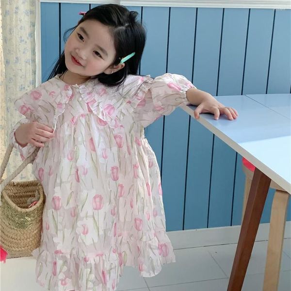 Vestidos de menina Tulip Dress 2023 Pink Floral Princess Girls 'Spring Doll