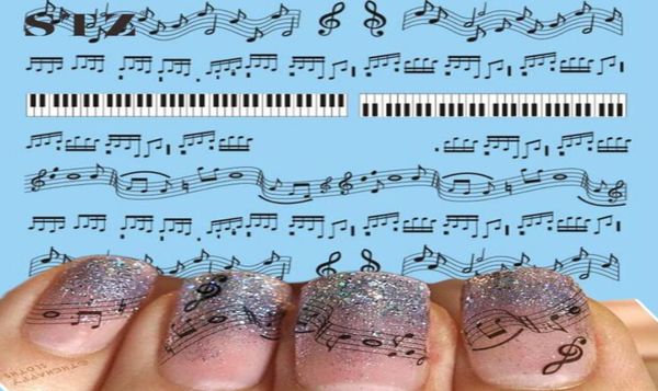 Intero STZ 1 foglio disegni per unghie nero nota musicale stampa fai da te unghie dita dei piedi donne nail art decalcomanie tatuaggi strumenti nuovo1012844