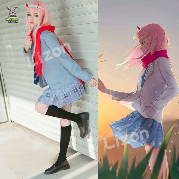 Anime querido no franxx 02 zero dois cosplay traje japonês estudante menina uniforme escolar sólido jk terno saia plissada cosplay