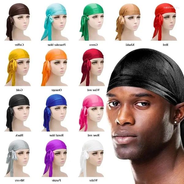 Berets Herren Seidige Durags Bandanas Turban Hut Perücken Doo Satin Durag Biker Kopfbedeckung Stirnband Du-Rag Haar Turbane Für Frauen Zubehör