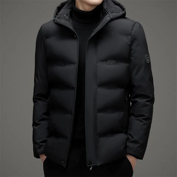 Homens Down Parkas High End Fashion Down Jacket Masculino Chapéu Destacável 2023 Inverno Business Casual Engrossado Algodão Quente Com Capuz Casaco À Prova de Vento 231102