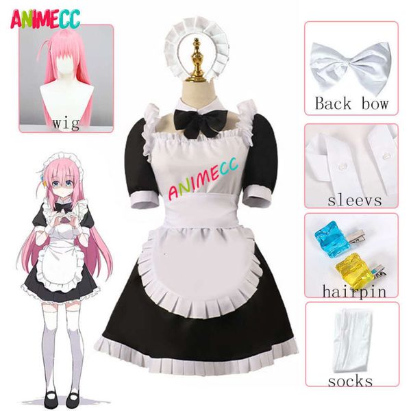 Hitori Bocchi der Rock Cosplay Kostüm Perücke Anime Goto Maid Uniform Kleid Halloween Party für Frauen Mädchen XS-XXXL Cosplay