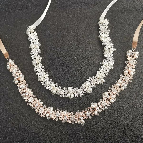 Kafa Bantları Slbridal Gümüş Gül Altın Renk Kristal Rhinestones Düğün Saç Aksesuarları Headdress Gelin Kafa Bandı Nedime Kadın Mücevherleri 231102