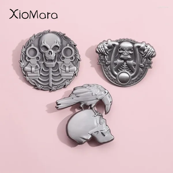 Broschen Halloween Schädel Emaille Pins Benutzerdefinierte Retro Coole Motorrad Revers Abzeichen Gothic Punk Horror Schmuck Geschenk Für Freund