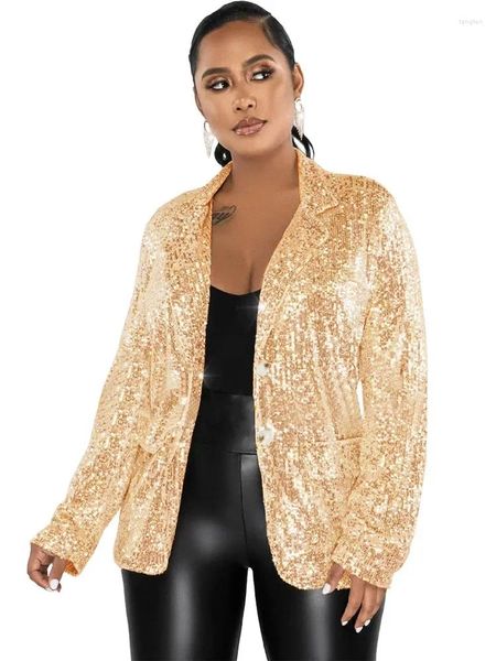 Jaquetas femininas ouro prata lantejoulas blazer casacos e sexy botão up cardigan topos noite clube roupas para festa feminina terno de noite