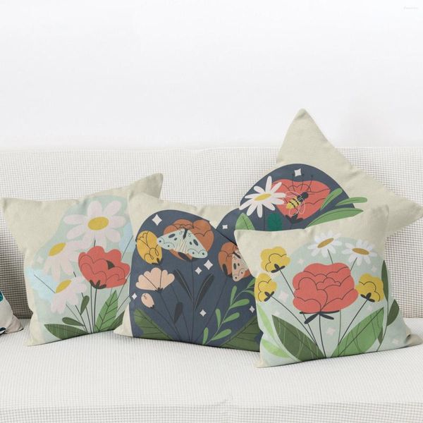 Travesseiro linho boho capa flores e plantas travesseiros decorativos capa sala de estar sofá sofá decoração de casa