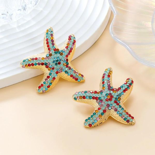 Brincos de parafuso prisioneiro verão tendência metal multicolorido strass estrela do mar balançar festa de praia jóias criativas charme feminino acessórios presente