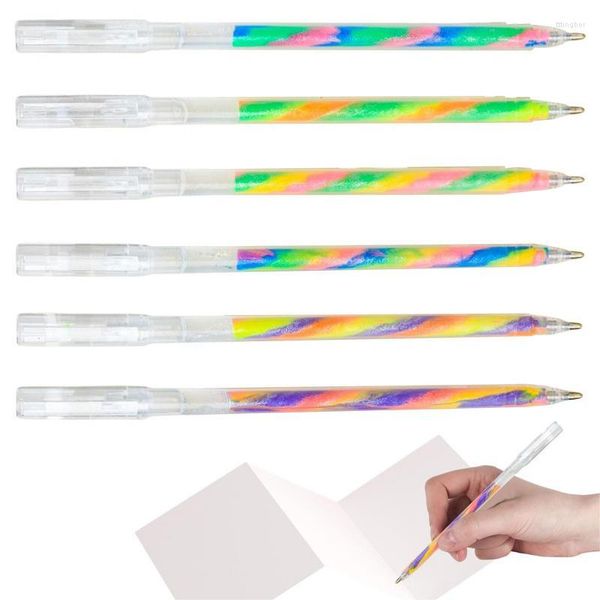 Canetas de gel brilhante 6 cores gradiente de arco -íris fino para destaque nos marcadores Waterolor retrátil