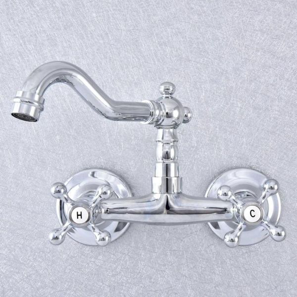 Rubinetti da cucina Rubinetti da cucina in ottone cromato lucido argento a parete Doppie maniglie a croce Rubinetti per lavabo da bagno Rubinetti per lavabo Asf783