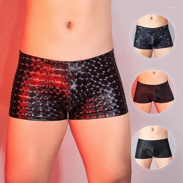 Mutande Gay Pantaloncini boxer in pelle moda serpente per uomo Stampa leopardata Biancheria intima 3d Gioventù Sexy Confortevole Affascinante SM Divertente