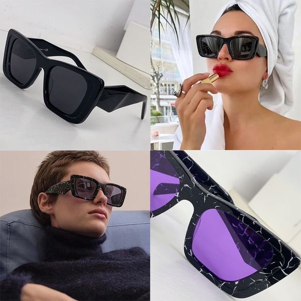 Lunettes de soleil carrées surdimensionnées œil de chat à la mode pour hommes et femmes, monture en feuille de Lunettes SPR08Y-F, lunettes de vacances de loisirs livrées dans une boîte d'origine