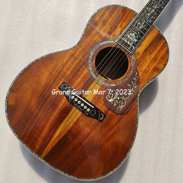 Guitarra acústica de madeira sólida de madeira sólida de 39 polegadas OOO CORPO REAL ABALONE ABALONA EMBONE