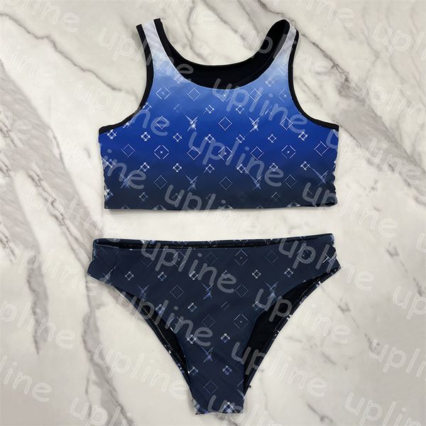 Traje de baño con gradiente de diseñador para mujer, traje de baño con estampado de letras, chaleco deportivo con almohadilla de verano, biquinis para nadar al aire libre